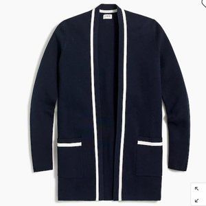 J.Crew Factory Tipped Navy Blue Open Front Cardigan Sweater
